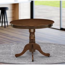 #38 Antique Modern Kitchen Table - a Round Dining Table Top with Pedestal Base, 36x36 Inch, Walnut
