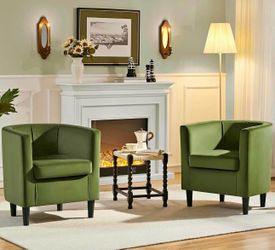Set of 2 Green Barrel chairs / olive green accent chair