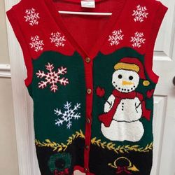 Mens Style Studio Christmas Button Colorful Snow Flakes Sweater Vest Snowman size Small just $10