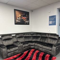 Gray Sofa Sectional w 3x Recliners