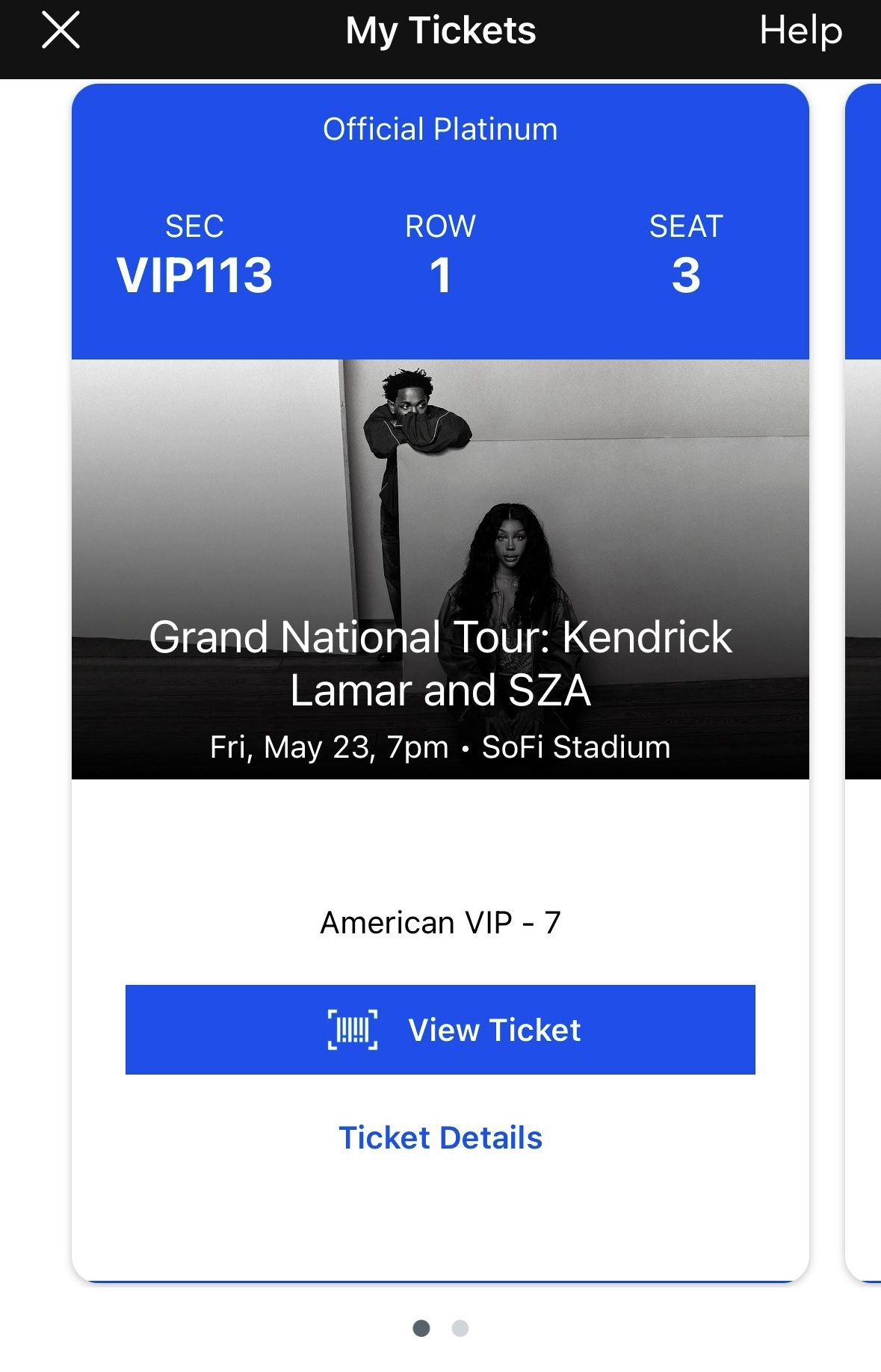 Kendrick Lamar And SZA VIP SECTION Tickets