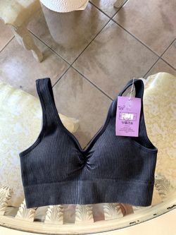 Black gray  Ribbed Crop Top Bralette Size M