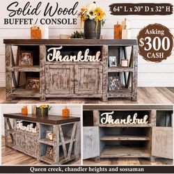 🌿Rustic Solid Wood Farmhouse Buffet / Console – Beautiful Statement Piece