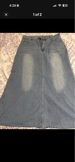 Women's Long Blue Denim A-Line Skirt XL Cotton High Rise Zip Pockets New