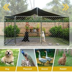13 x 13ft Outdoor Dog Kennel Heavy Large Outdoor Dog Playpen with Secure Lock Sturdy Galvanized Metal Frame  [NEW] **Assembly Req** 