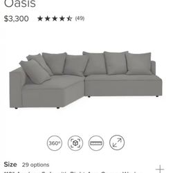 LOW PRICE MOVING- ROOM AND BOARD $3,500 LARGE OASIS SECTIONAL COUCH