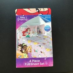 Disney Princess Ariel Purple 4 Piece Full Sheet Set