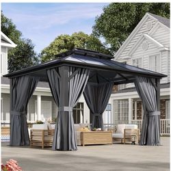 New In Box,10x12 Polycarbonate Hardtop Gazebo With Curtain And Netting 