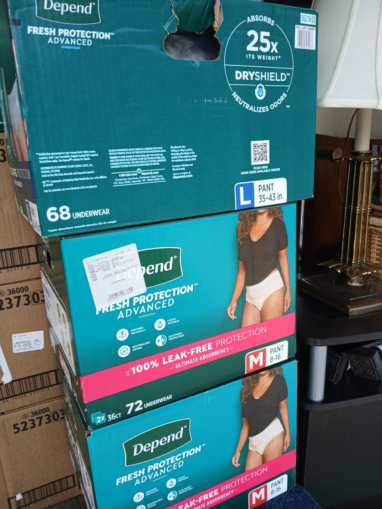 Depends Small/Medium/large $20 a box!!! Must Go!