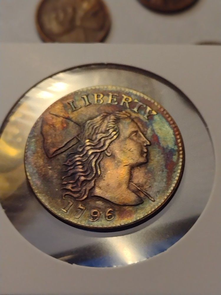 Art Old Novelty 1796 Draped Bust Half Large cent. Beautiful Tinted Color. Diameter: 28.6X2.1mm.-10 Grams.