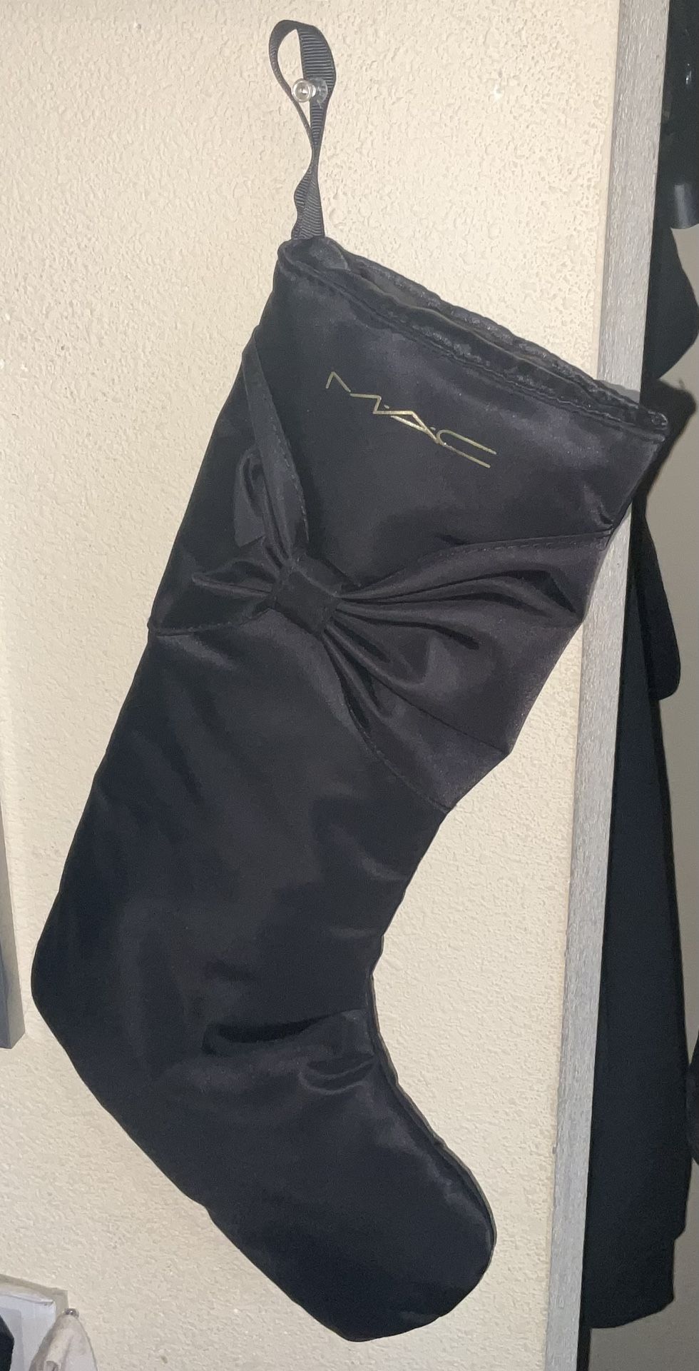 Brand New MAC Cosmetics Designer Luxury Holiday Christmas Stocking Black Satin limited edition 