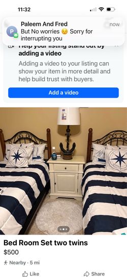 Two twin size, bed sets and dresser and mirror
