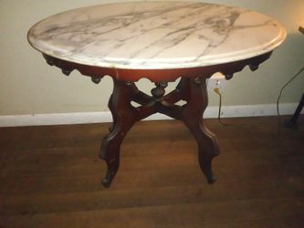Super Nice Antique Wood Table With A Marble Top