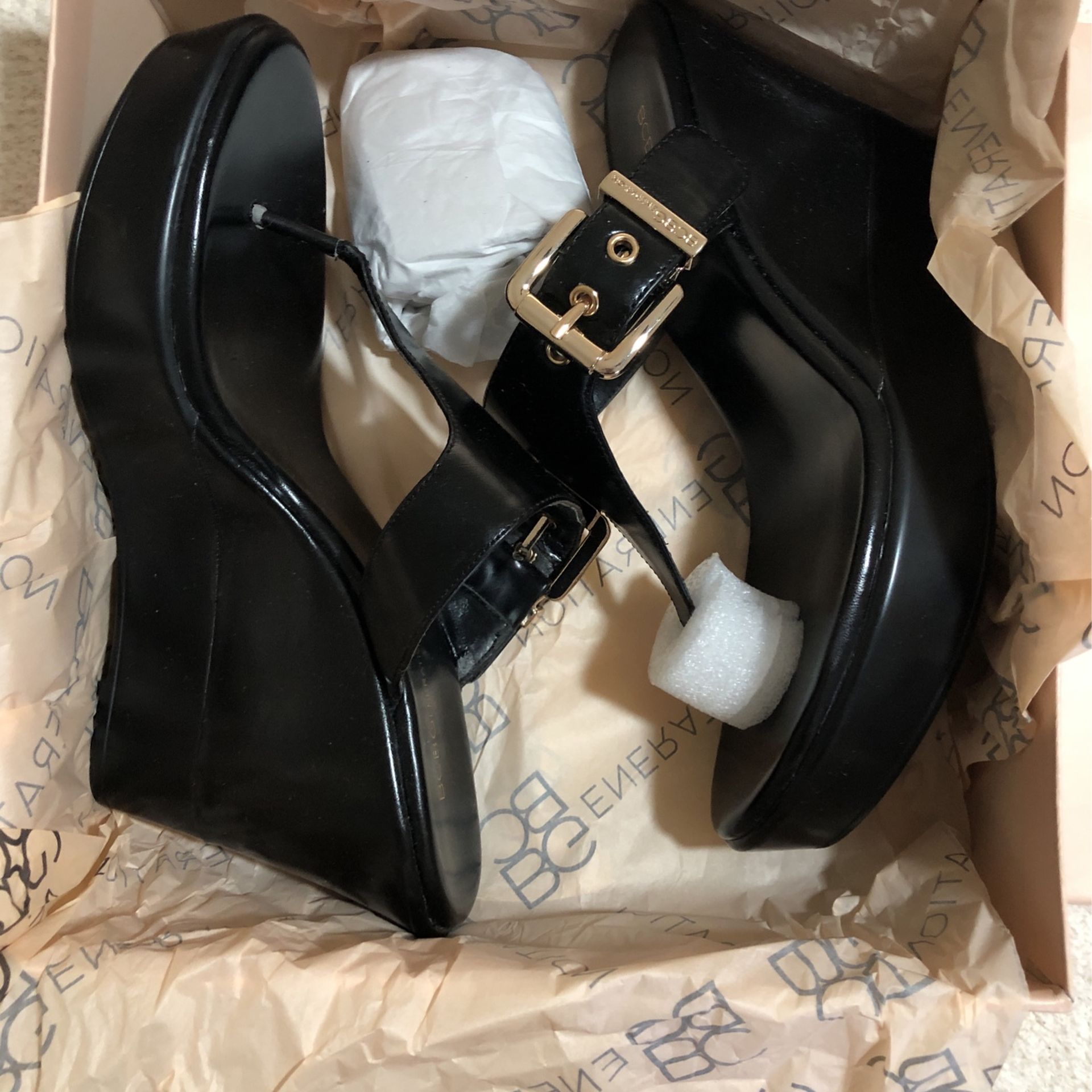 BCBG Black Wedge Slip Ons