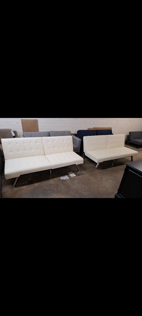 Read Descriptions Get 2 Futon Sofa Faux Leather Vanilla Color