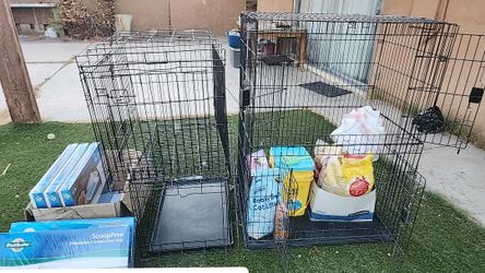 Big cage with cat litter ,food products