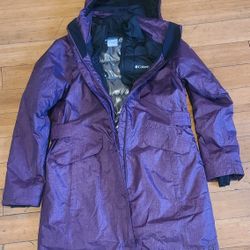 Columbia  Interchange Omni-Heat 3-in-1 long parka hooded Eggplant Women's Size Large 