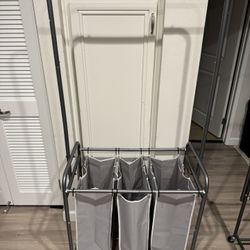 Rolling 3-Bag Laundry Sorter with Hanging Bar – 66.5” Tall