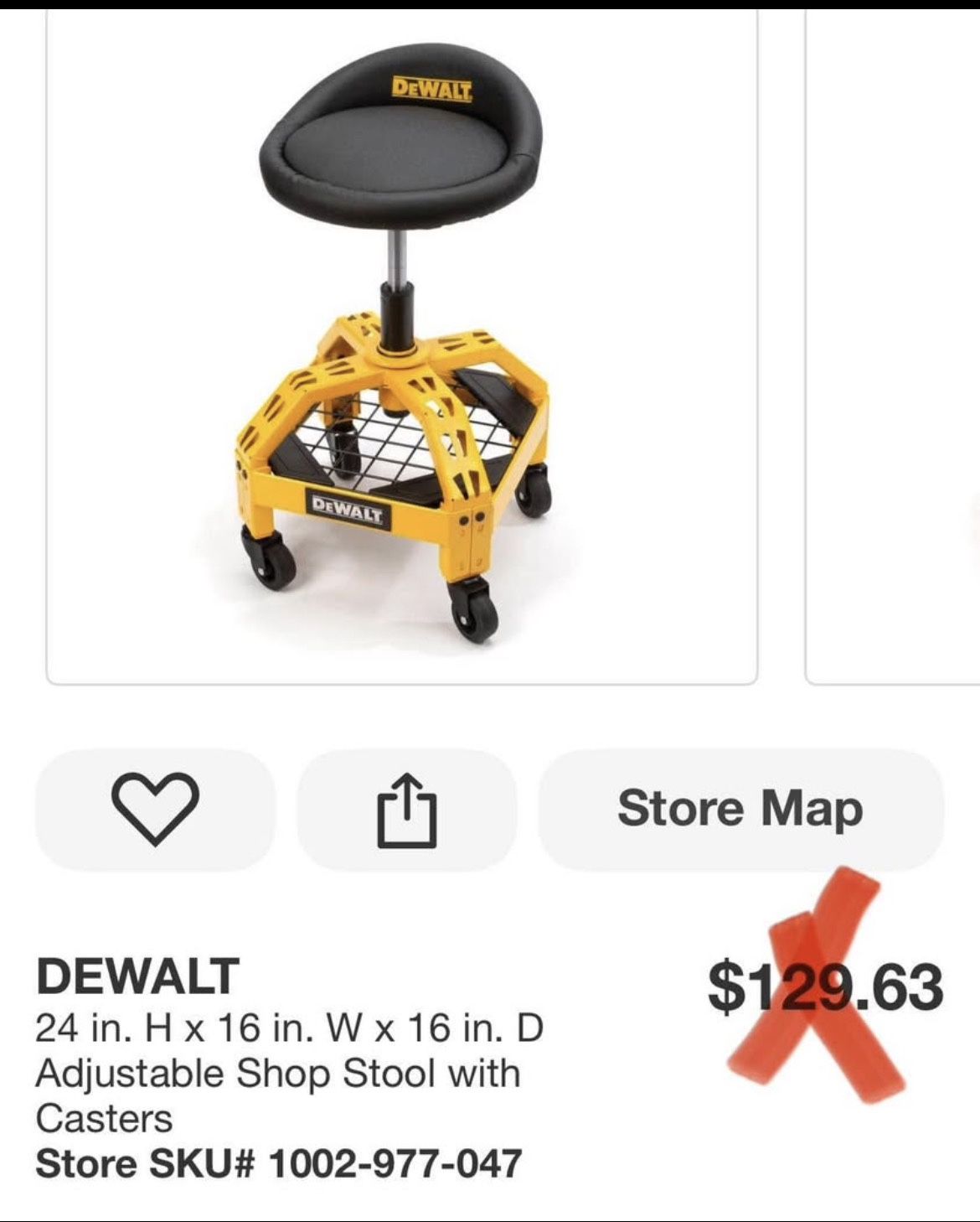 DEWALT 24 in. H x 16 in. W x 16 in. D Adjustable Shop Stool with Casters
