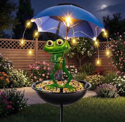 Solar Frog Bird Feeder with Umbrella Light – Small – Brand New