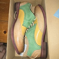 U-lite Women's Perforated Lace-up Wingtip multicolor Leather Flat Oxfords 