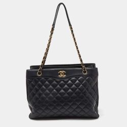 Chanel Black Lambskin Quilted Shopper Tote