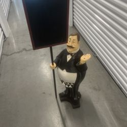 Fat Waiter With Sign Menu And Tray Missing Tray Imperfections. Overall in good condition with some cosmetic blemishes such as scratches and scuff mark