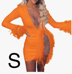 Super cute orange mini dress: Small/ New/ $20 cash / blue diamond and rainbow