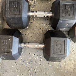 50 Lbs Rubber Dumbbells 