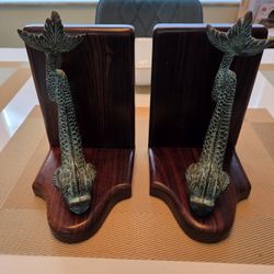 Vintage 1960's Solid Brass Koi Book Ends