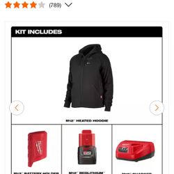Milwaukee M12 Small Size 12-Volt Lithium-Ion Cordless Black Heated Jacket Hoodie Kit with (1) 2.0 Ah Battery and Charger