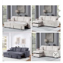 $380 . 2-P Convertible Sectional  Sleeper Sofa W/ Cupholder Sofa Storage & USB Ports  89”x 59”X36”H