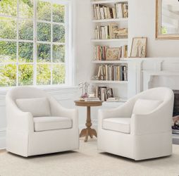 2X Cream White swivel fabric accent chairs