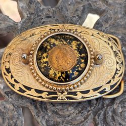 Vintage Indian Penny Belt Buckle Western Cowboy Apparel