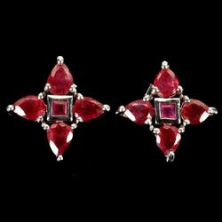 925 Sterling Silver Earrings Pear Ruby 4x3mm Flower Natural Gemstone Jewelry