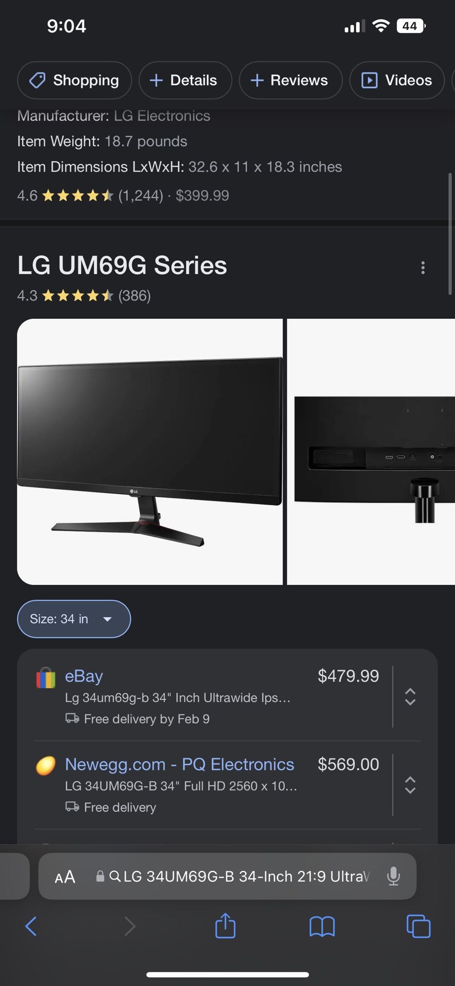 LG 34UM69G-B 34-Inch 21:9 UltraWide IPS Monitor with 1ms Motion Blur Reduction and FreeSync,Black