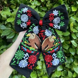 Mexican Independence Day Black Hair Bow / Escudo Nacional de México Moño Tricolor
