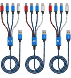 New in Box 4-in-1 Multi Charging Cable Nylon Braided Phone Charger Cord 3 Pack 6FT