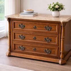 Vintage Marble Top Dresser – Solid Wood