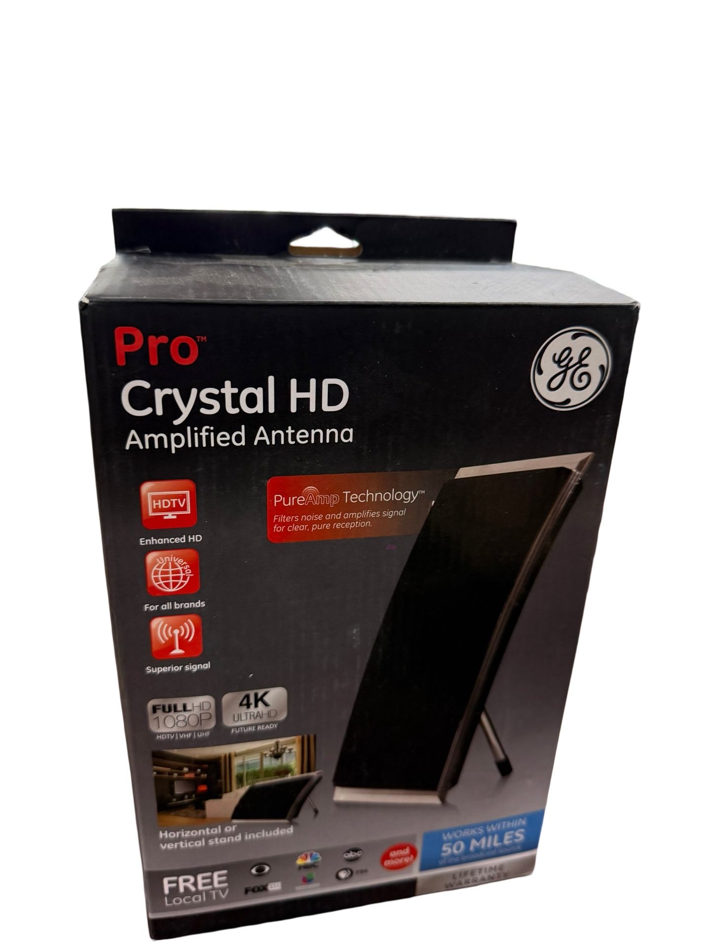 NEW GE Pro Crystal HD Amplified Indoor Antenna 1080P HDTV-VHF-UHF 4K Ultra