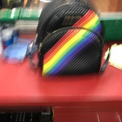 1003 Michael Kors Abbey Black Rainbow Wuilted Leather Medium Backpack 021680