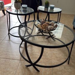 3 Set Of Living Room Table Clad/dark Brown Frames