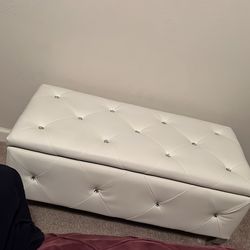 Beautiful Tufted ottoman Storage bench with crystal buttons and silver legs
