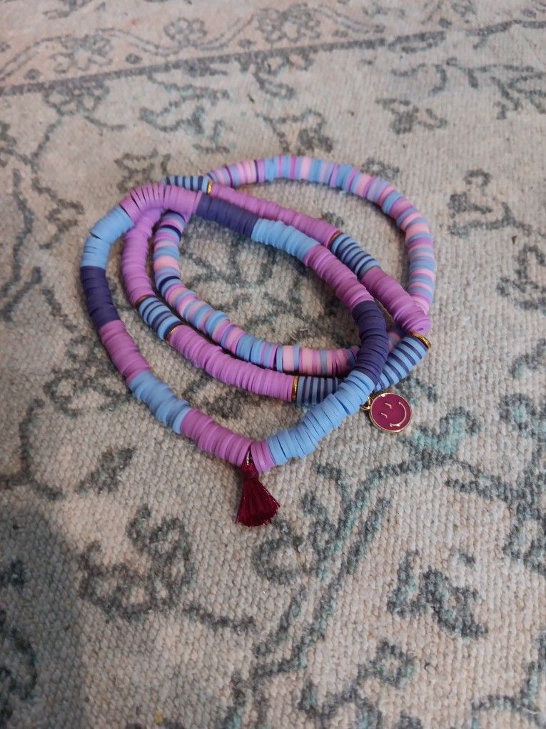 Set Of 3 Lavender Sunset Clay Bead Bracelets