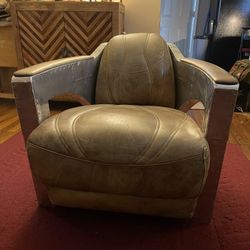 Leather And Airplane Metal Living Room Chair 