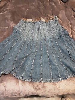 Denim Midi Skirt with Embellished Waistband
