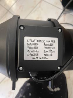 6"PLASTIC Mixed Flow FAN
