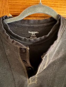 Haggar men’s black ribbed L/S Henley 3 Button Shirt Double Collar LT(Lrg/tall)
