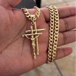 Double Cross with Jesus 24 Inch Cuban Necklace