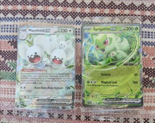 Sealed Maushold ex (2023) and Sealed Sprigatito ex (2024)